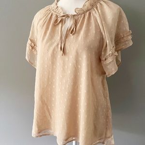 Kori Textured Dot Short Sleeve Cream Top Small